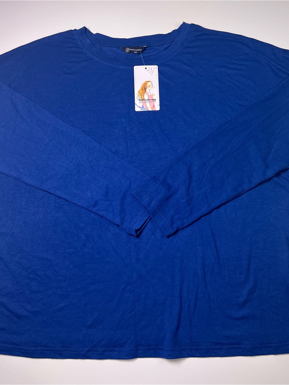 PRETTYGARDEN Royal Blue Oversized Long Sleeve Tunic Top Crewneck XXL NWT